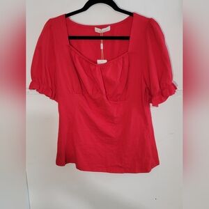 Belle Poque Women's Red Puff Sleeve Top Size Large NWT